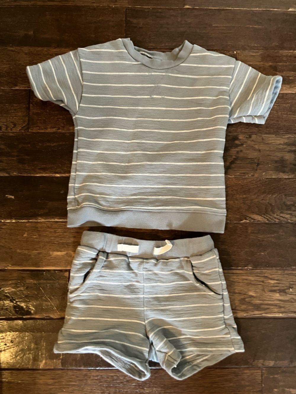 Little Planet Striped Light Blue Short Sleeve Sweatshirt & Shorts Set